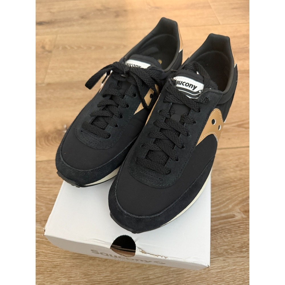 Saucony Trainer 80 Black Gold Suede Retro Sneakers Size 6.5 New in Box